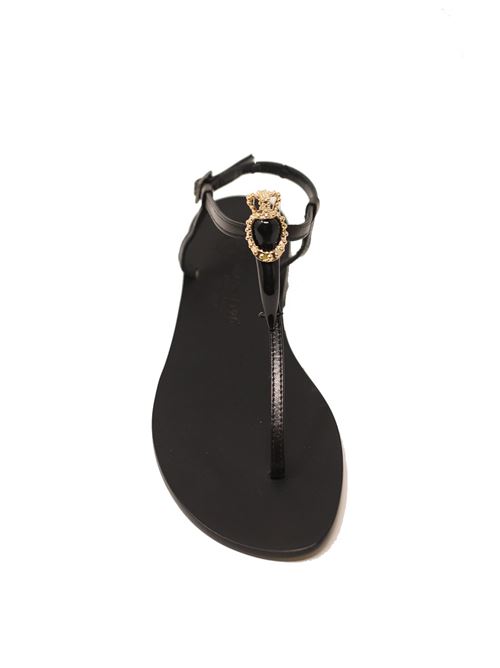 Black Capri sandals with horn Da Costanzo | SANDALICORNOCAPRINERONERO